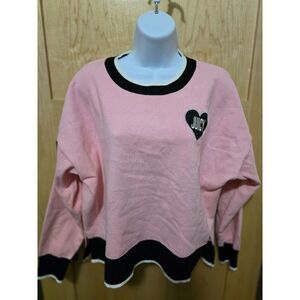 Juicy Couture Pink & Black Heart Logo Sweater Large 80% Acrylic 20% Polyester Wo